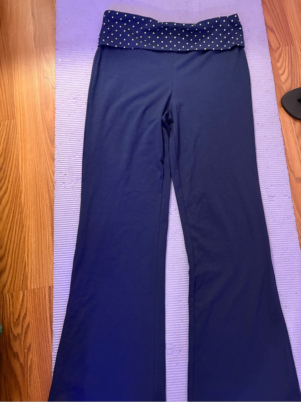 J for Justify Navy Flare Pants with Polka Dot Fold-Over Waist